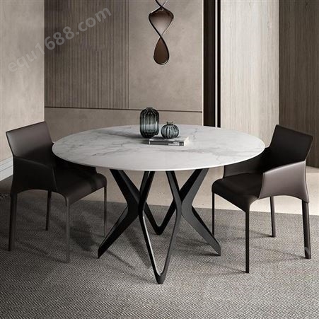鼎富中式岩板圆形餐桌 大理石带转盘饭桌DF-218
