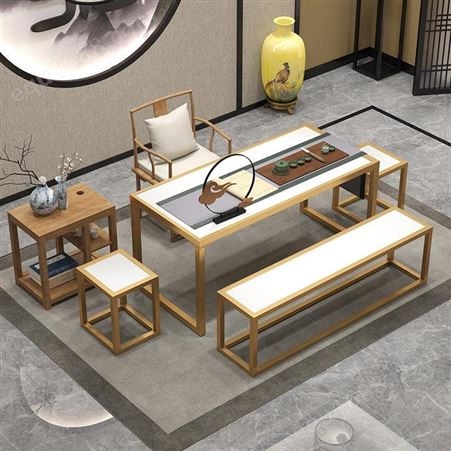 鼎富DF101实木长方形铁艺茶桌 家用客厅功夫泡茶桌椅组合茶艺室茶桌