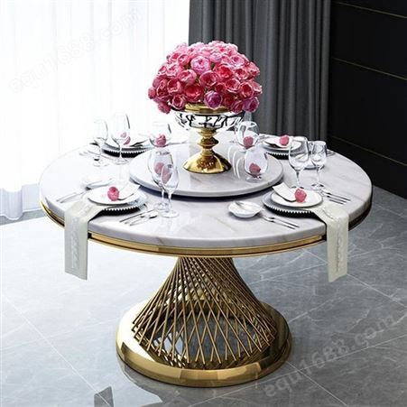 鼎富DF022大理石圆形餐桌简约现代小户型家用饭桌北欧圆桌椅组合