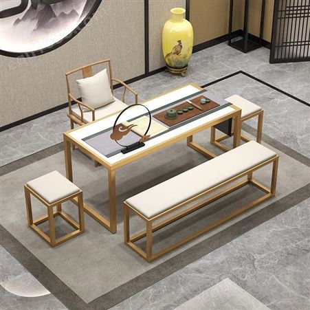 鼎富DF101实木长方形铁艺茶桌 家用客厅功夫泡茶桌椅组合茶艺室茶桌