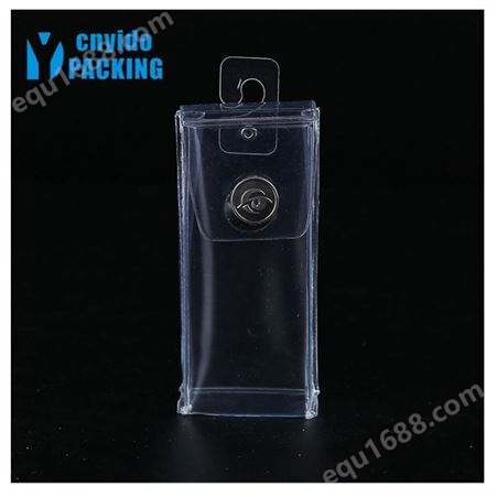 cnyido厂家定制化妆品瓶装小样立式透明挂勾金属纽扣PVC精头包装袋