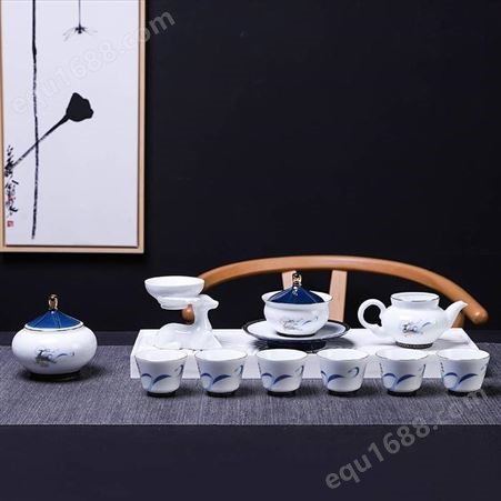 功夫茶具套装 陶瓷茶杯套装 白瓷整套青花瓷茶杯盖碗