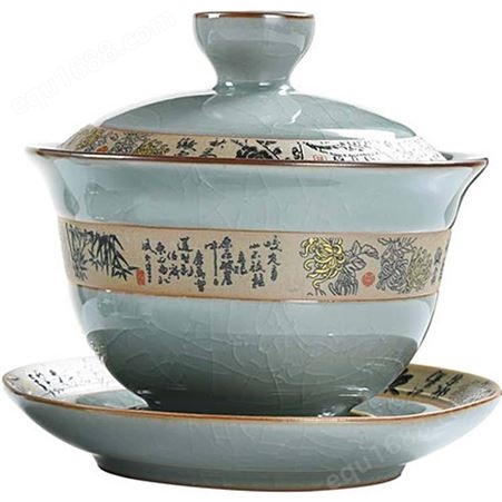 中式功夫茶具 创意办公室会客盖碗 陶瓷茶宠茶杯茶碗