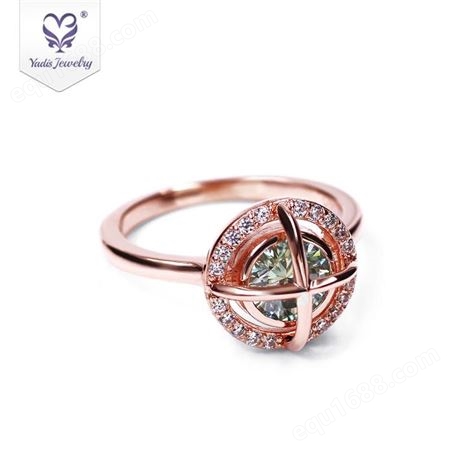 欧美时尚1克拉莫桑石戒指纯银结婚送女友礼物可定制