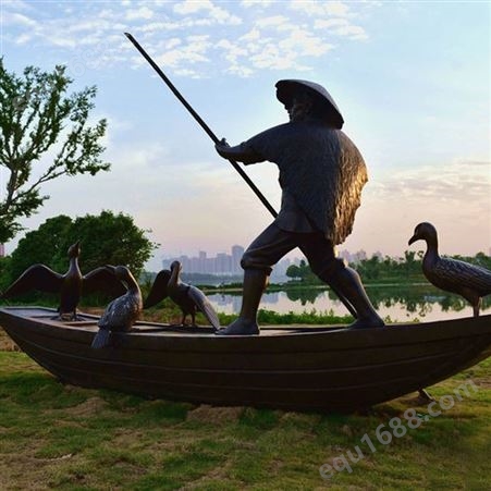 户外雕塑艺术品划船铜摆件旅游景区铸铜工艺装饰品