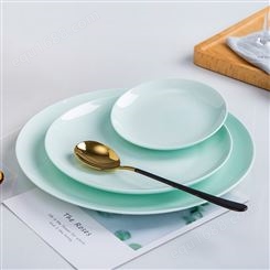 青瓷月光盘创意中式餐盘 8英寸圆形菜盘子 景德镇骨瓷月光盘批发