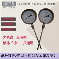 WSS-511径向型双金属温度计厂家销售非标定制不锈钢防腐管道测温指针显示