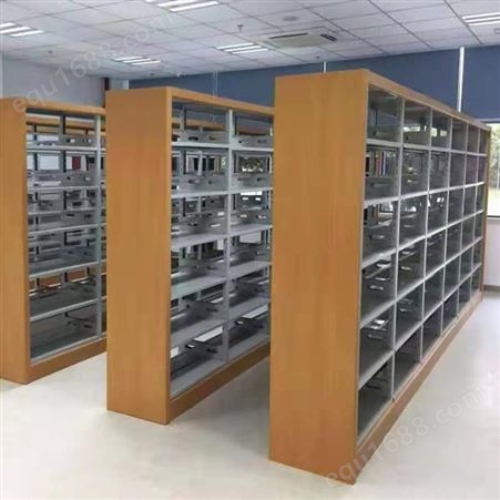 组合钢制书架 大空间大容量钢木书架 多层单双面图书架生产厂家