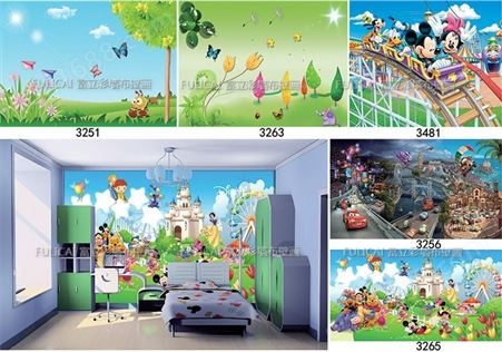 无纺布壁画定制 卡通儿童房幼儿园环保背景墙壁布 富立彩无缝墙画