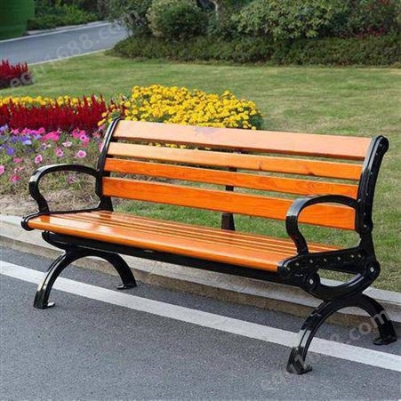 永康塑木条公园椅 铸铝脚公园椅 浅黄塑木条漂亮
