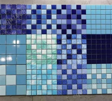 泳池蓝色陶瓷马赛克瓷砖厨房卫生间背景墙 三色混贴