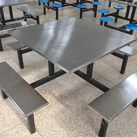 不锈钢快餐桌饭店学校餐厅员工食堂玻璃钢6人8人位连体餐桌椅组合