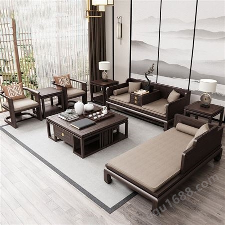 新中式实木沙发禅意罗汉床组合酒店别墅整装家具现代客厅贵妃沙发