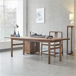 新中式实木家具 茶桌椅组合黑胡桃木书桌精选 现代简约书画桌书房写字桌批发
