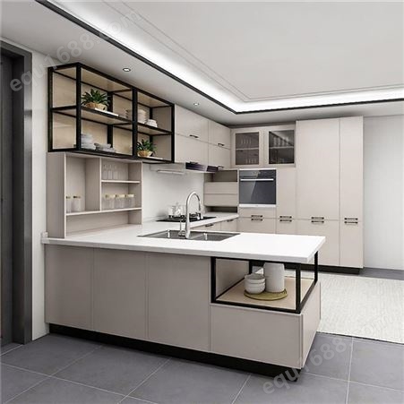 雅赫软装 整体开放式厨房橱柜 样式可定制 实木颗粒板结实耐用